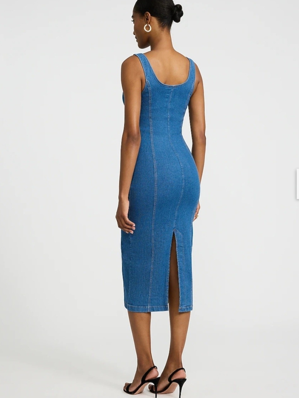 Express Stretch Denim Scoop Neck Seamed Midi Dress - Picture 3 of 4